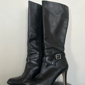 Ann Taylor Black Leather Heeled Boots